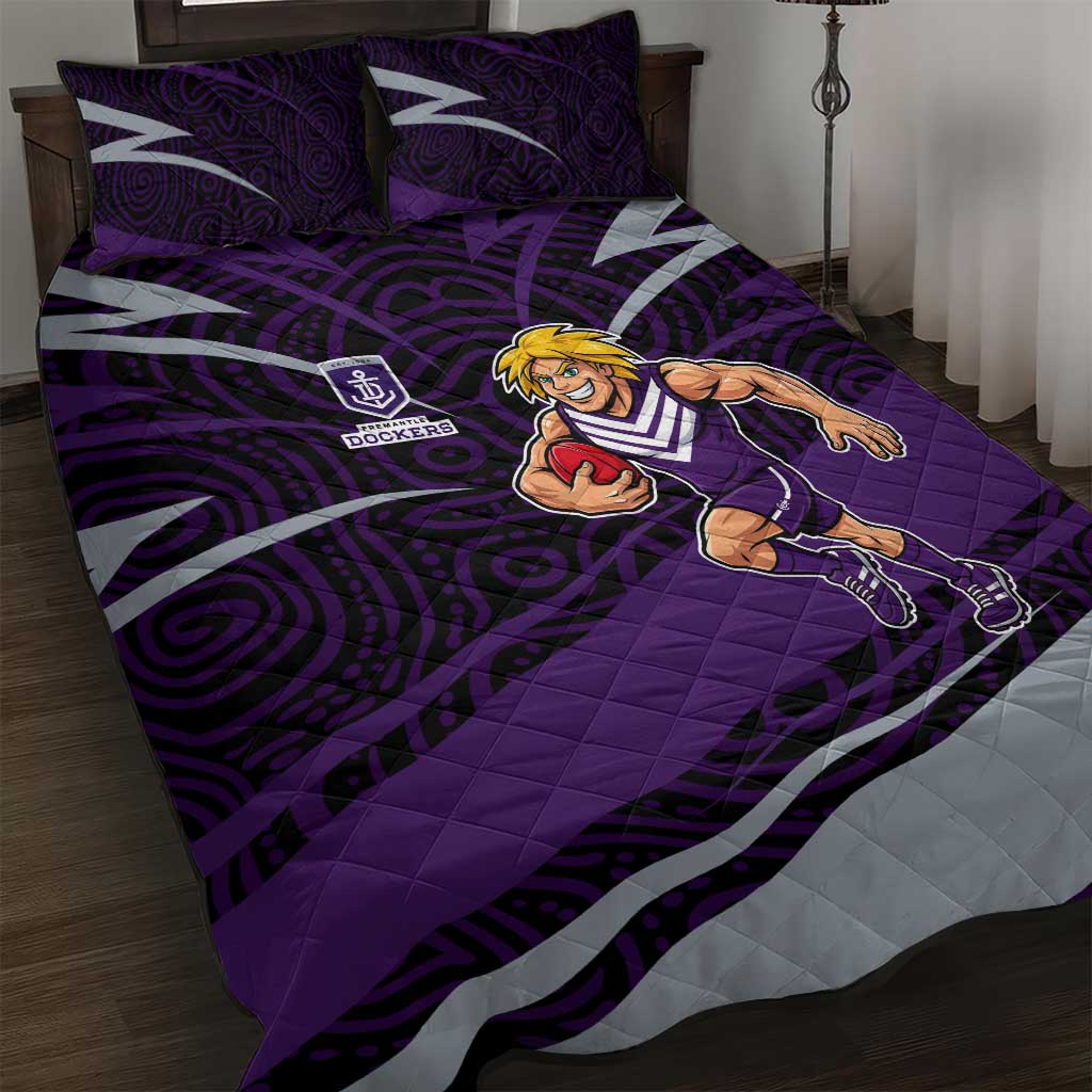 Fremantle Dockers Australian Football Quilt Bed Set Athletic Hero Mascot With Indigenous Pattern Art