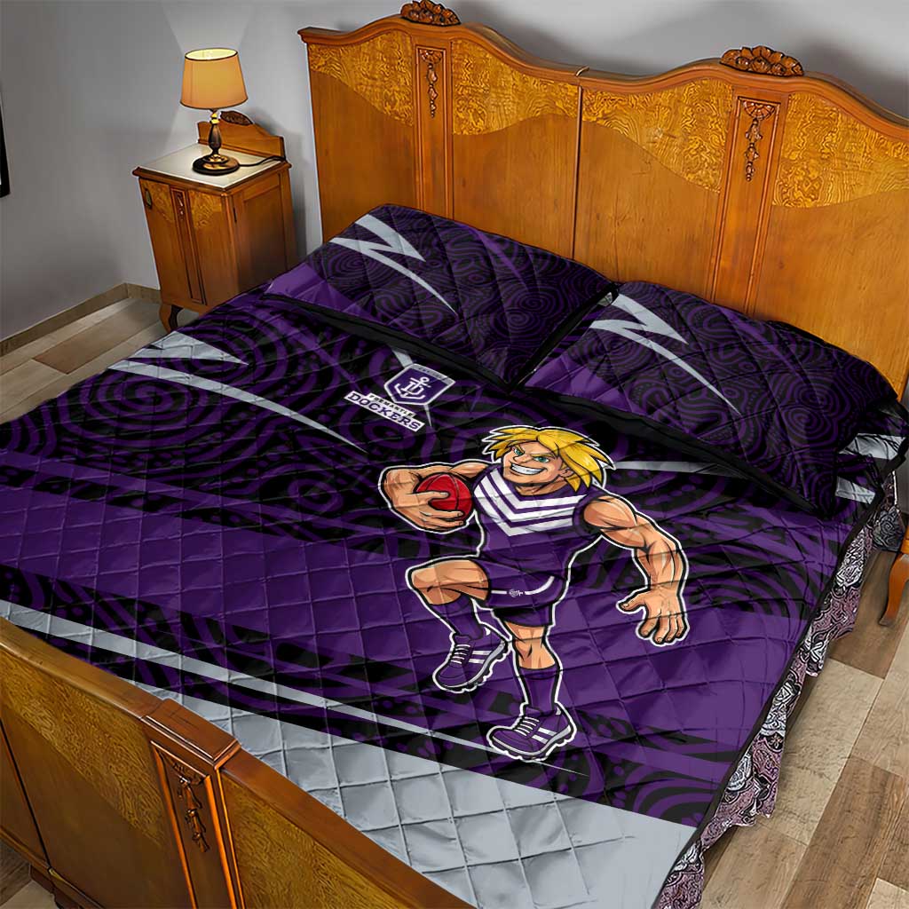 Fremantle Dockers Australian Football Quilt Bed Set Athletic Hero Mascot With Indigenous Pattern Art