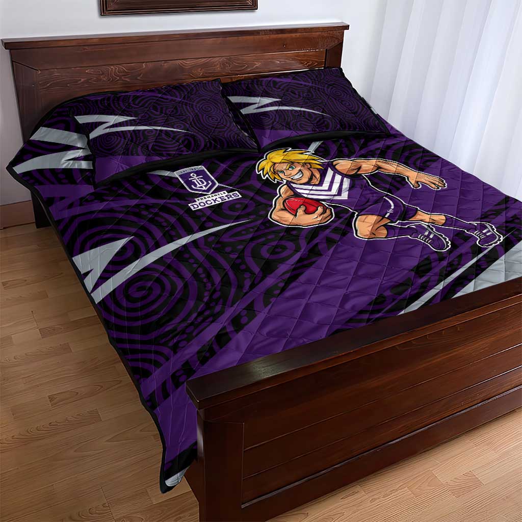 Fremantle Dockers Australian Football Quilt Bed Set Athletic Hero Mascot With Indigenous Pattern Art
