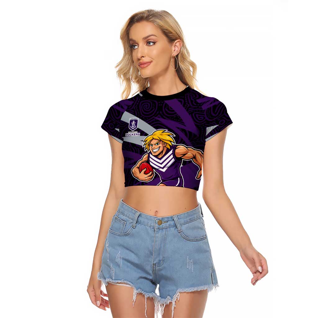 Fremantle Dockers Australian Football Raglan Cropped T Shirt Athletic Hero Mascot With Indigenous Pattern Art