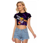 Fremantle Dockers Australian Football Raglan Cropped T Shirt Athletic Hero Mascot With Indigenous Pattern Art