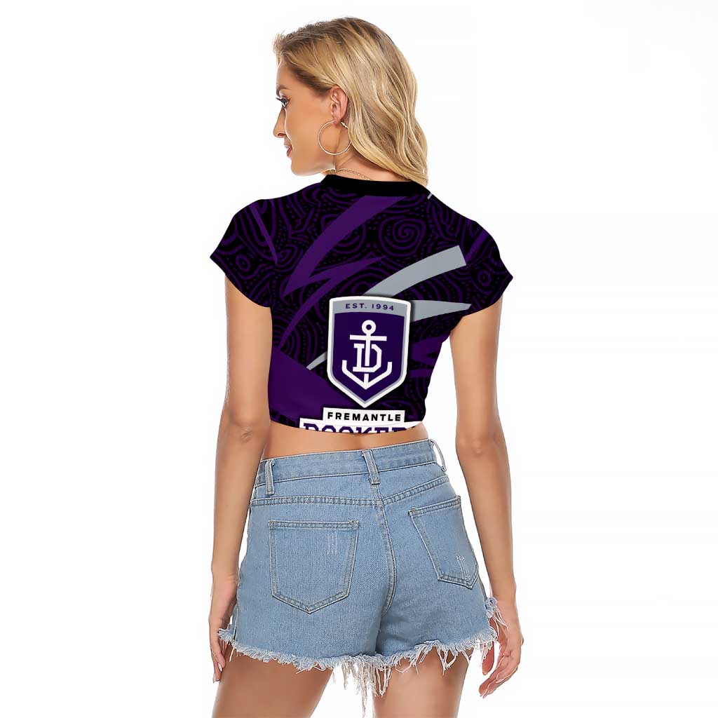 Fremantle Dockers Australian Football Raglan Cropped T Shirt Athletic Hero Mascot With Indigenous Pattern Art