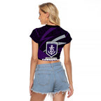 Fremantle Dockers Australian Football Raglan Cropped T Shirt Athletic Hero Mascot With Indigenous Pattern Art