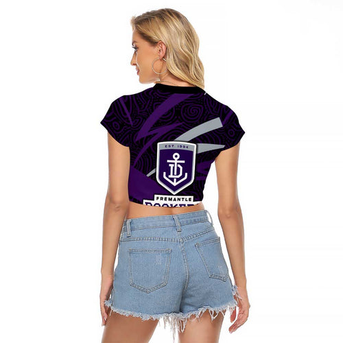 Fremantle Dockers Australian Football Raglan Cropped T Shirt Athletic Hero Mascot With Indigenous Pattern Art