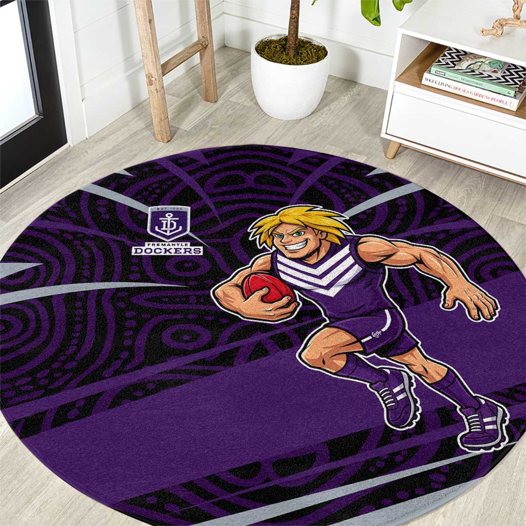 Fremantle Dockers Australian Football Round Carpet Athletic Hero Mascot With Indigenous Pattern Art