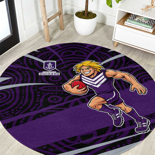 Fremantle Dockers Australian Football Round Carpet Athletic Hero Mascot With Indigenous Pattern Art