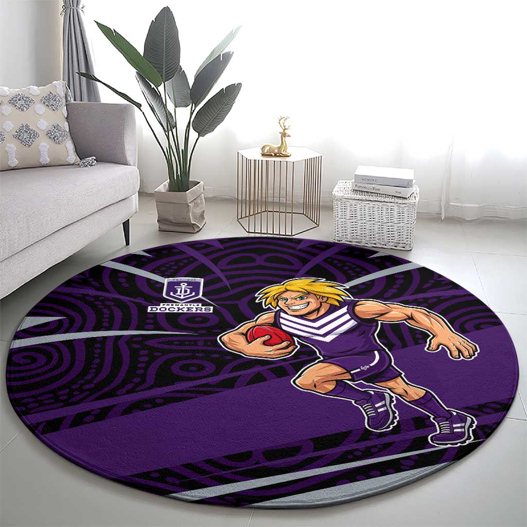 Fremantle Dockers Australian Football Round Carpet Athletic Hero Mascot With Indigenous Pattern Art