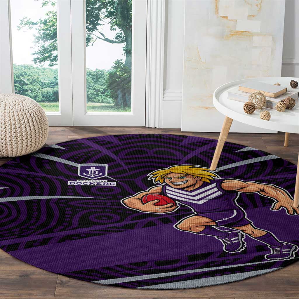 Fremantle Dockers Australian Football Round Carpet Athletic Hero Mascot With Indigenous Pattern Art