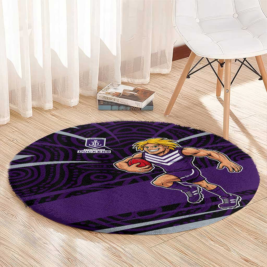 Fremantle Dockers Australian Football Round Carpet Athletic Hero Mascot With Indigenous Pattern Art