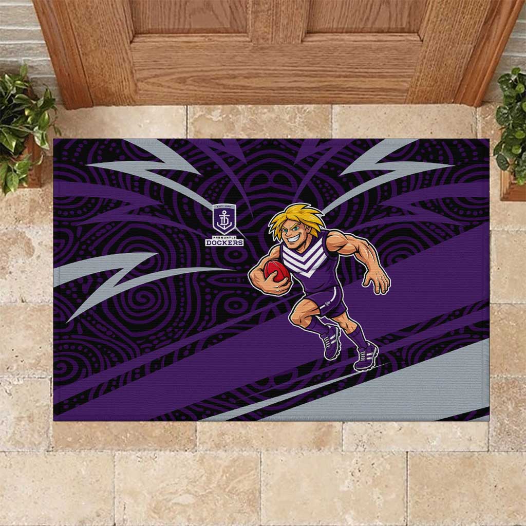 Fremantle Dockers Australian Football Rubber Doormat Athletic Hero Mascot With Indigenous Pattern Art