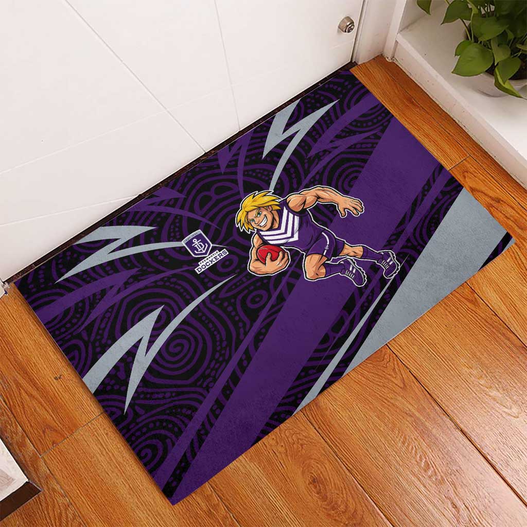 Fremantle Dockers Australian Football Rubber Doormat Athletic Hero Mascot With Indigenous Pattern Art