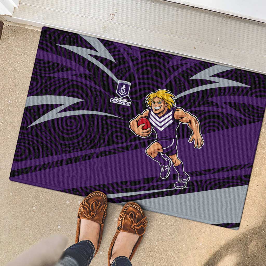 Fremantle Dockers Australian Football Rubber Doormat Athletic Hero Mascot With Indigenous Pattern Art