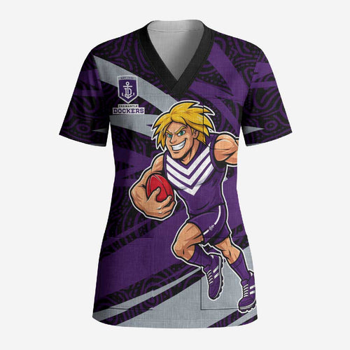 Fremantle Dockers Australian Football Scrub Top Athletic Hero Mascot With Indigenous Pattern Art