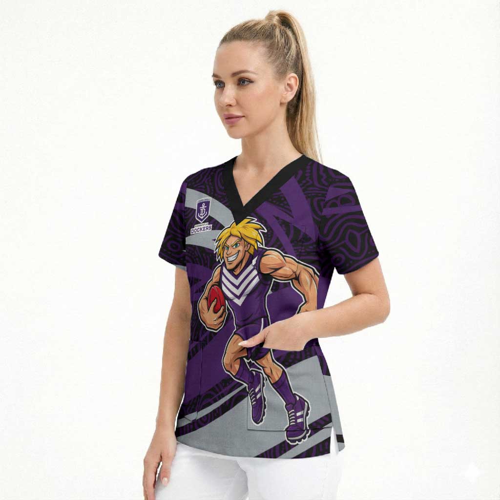 Fremantle Dockers Australian Football Scrub Top Athletic Hero Mascot With Indigenous Pattern Art