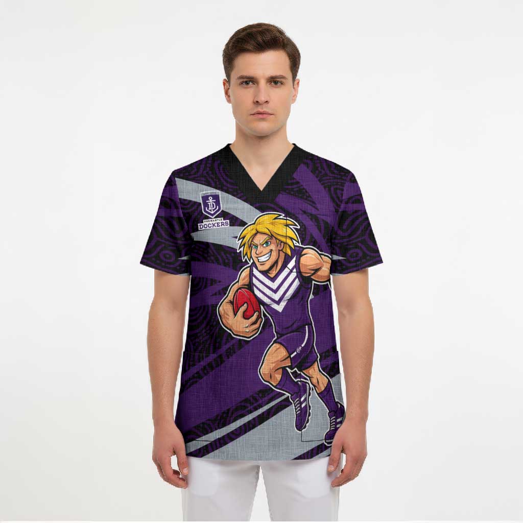 Fremantle Dockers Australian Football Scrub Top Athletic Hero Mascot With Indigenous Pattern Art