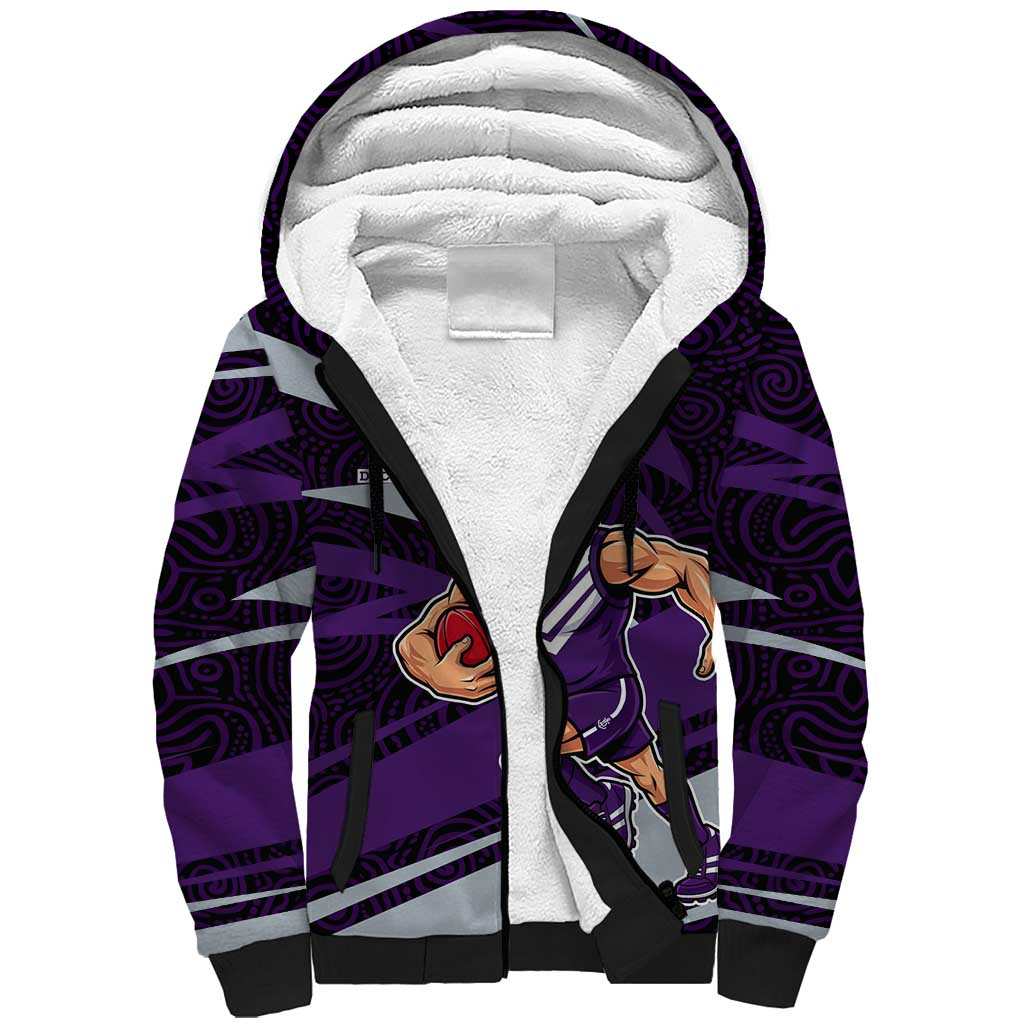 Fremantle Dockers Australian Football Sherpa Hoodie Athletic Hero Mascot With Indigenous Pattern Art