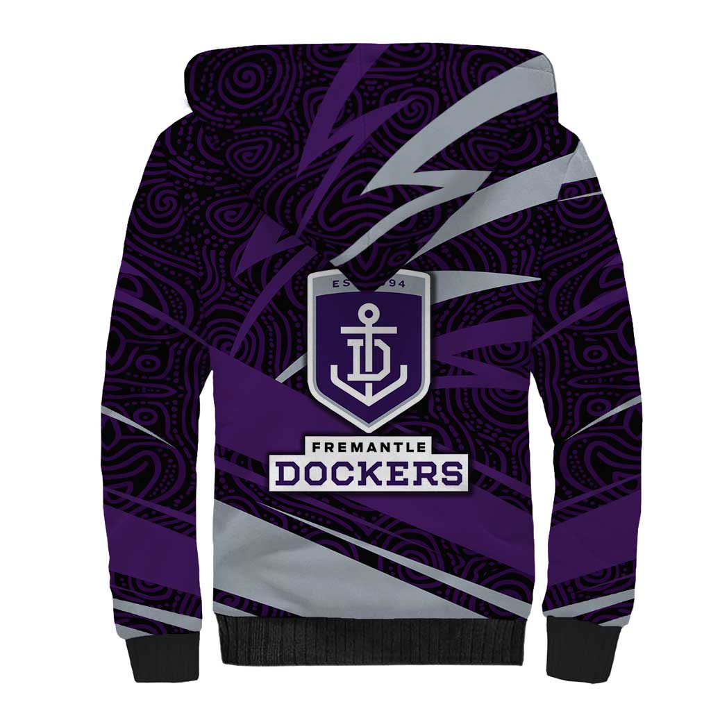 Fremantle Dockers Australian Football Sherpa Hoodie Athletic Hero Mascot With Indigenous Pattern Art