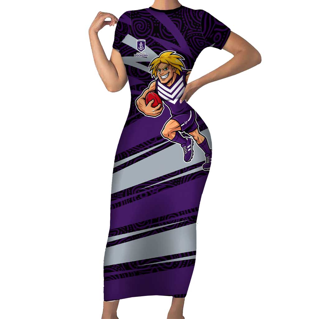 Fremantle Dockers Australian Football Short Sleeve Bodycon Dress Athletic Hero Mascot With Indigenous Pattern Art