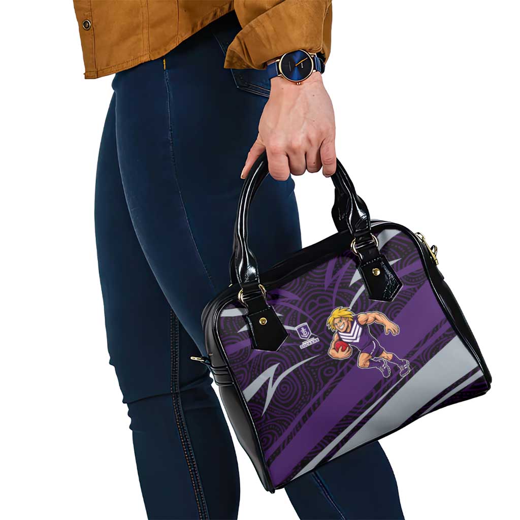 Fremantle Dockers Australian Football Shoulder Handbag Athletic Hero Mascot With Indigenous Pattern Art