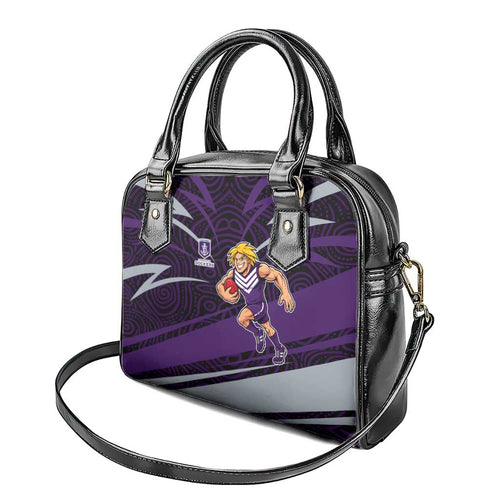 Fremantle Dockers Australian Football Shoulder Handbag Athletic Hero Mascot With Indigenous Pattern Art
