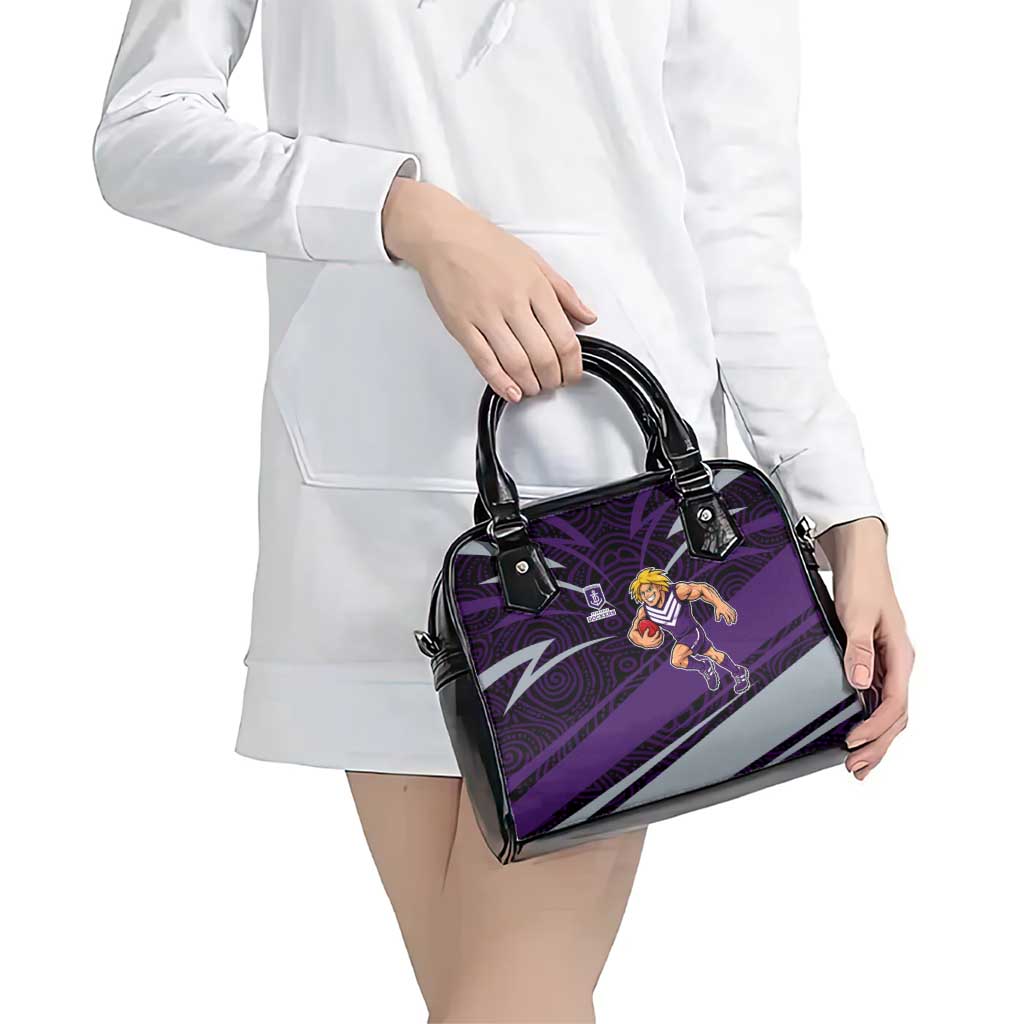 Fremantle Dockers Australian Football Shoulder Handbag Athletic Hero Mascot With Indigenous Pattern Art