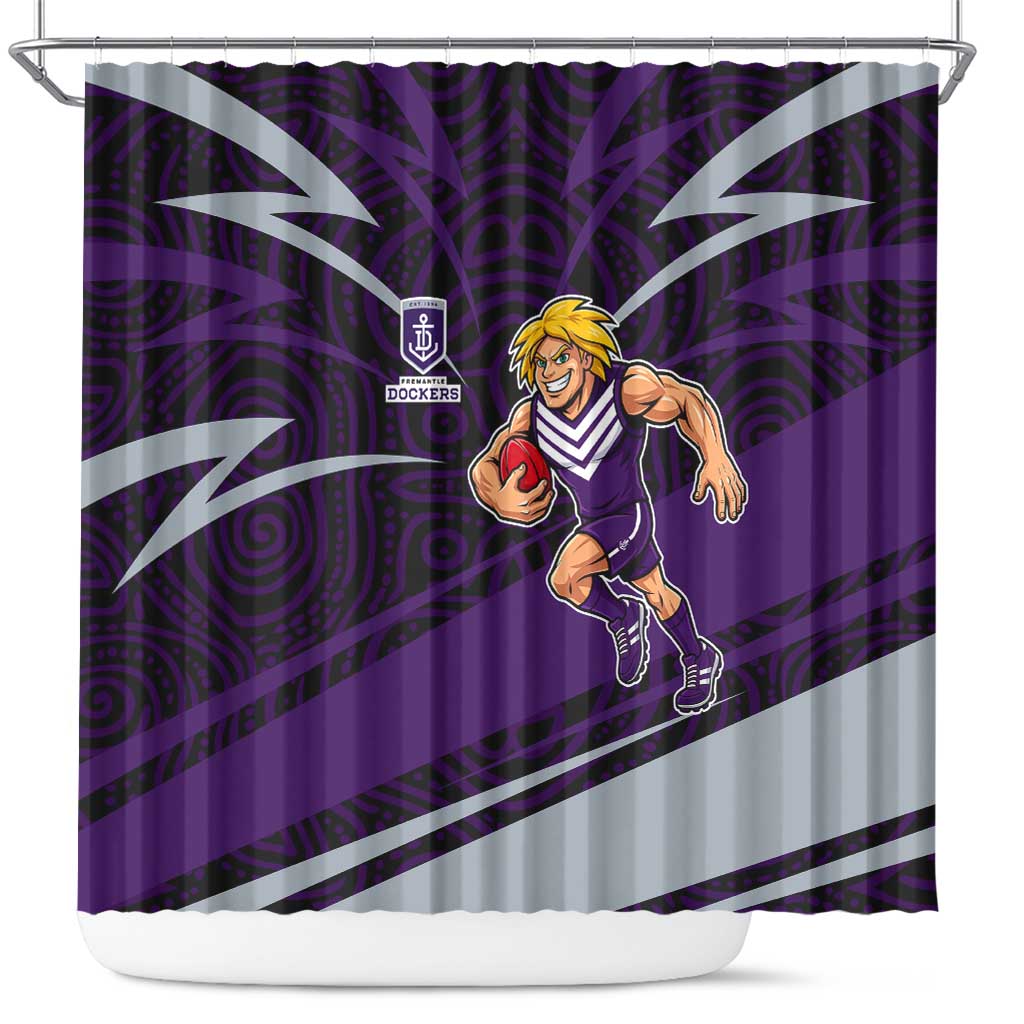 Fremantle Dockers Australian Football Shower Curtain Athletic Hero Mascot With Indigenous Pattern Art