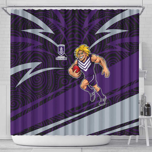 Fremantle Dockers Australian Football Shower Curtain Athletic Hero Mascot With Indigenous Pattern Art