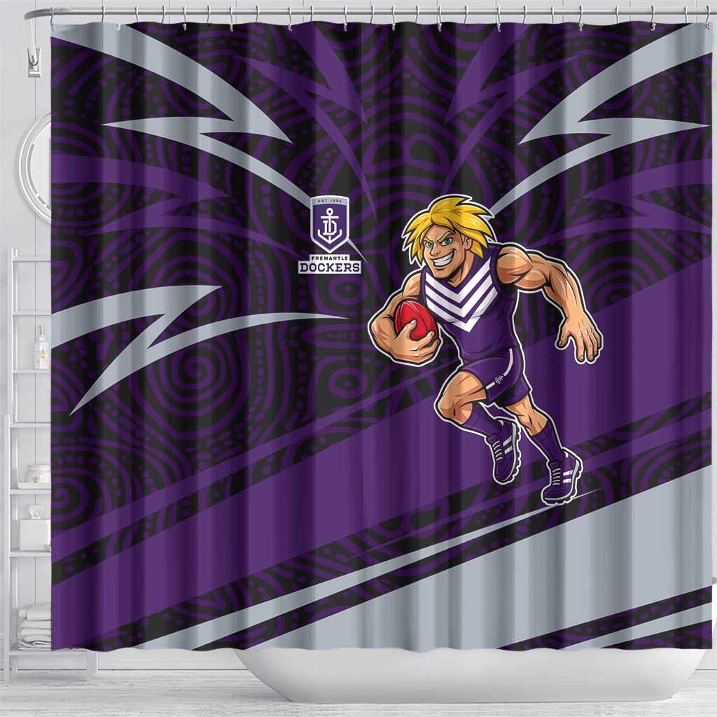 Fremantle Dockers Australian Football Shower Curtain Athletic Hero Mascot With Indigenous Pattern Art