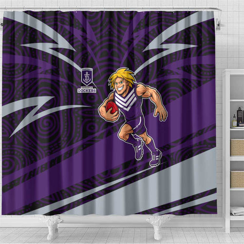 Fremantle Dockers Australian Football Shower Curtain Athletic Hero Mascot With Indigenous Pattern Art