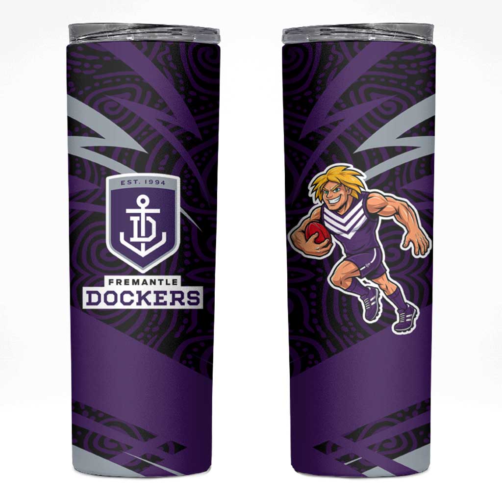 Fremantle Dockers Australian Football Skinny Tumbler Athletic Hero Mascot With Indigenous Pattern Art