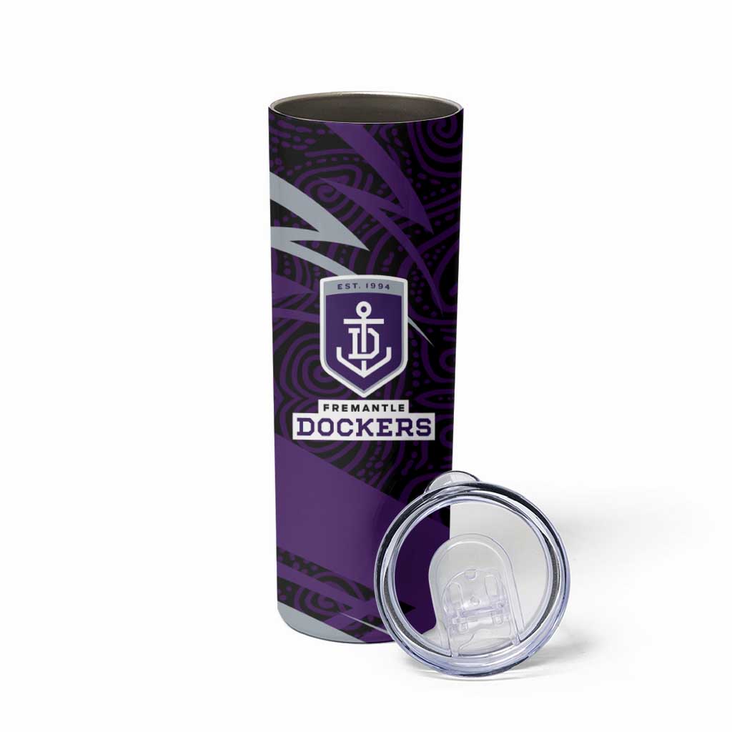 Fremantle Dockers Australian Football Skinny Tumbler Athletic Hero Mascot With Indigenous Pattern Art