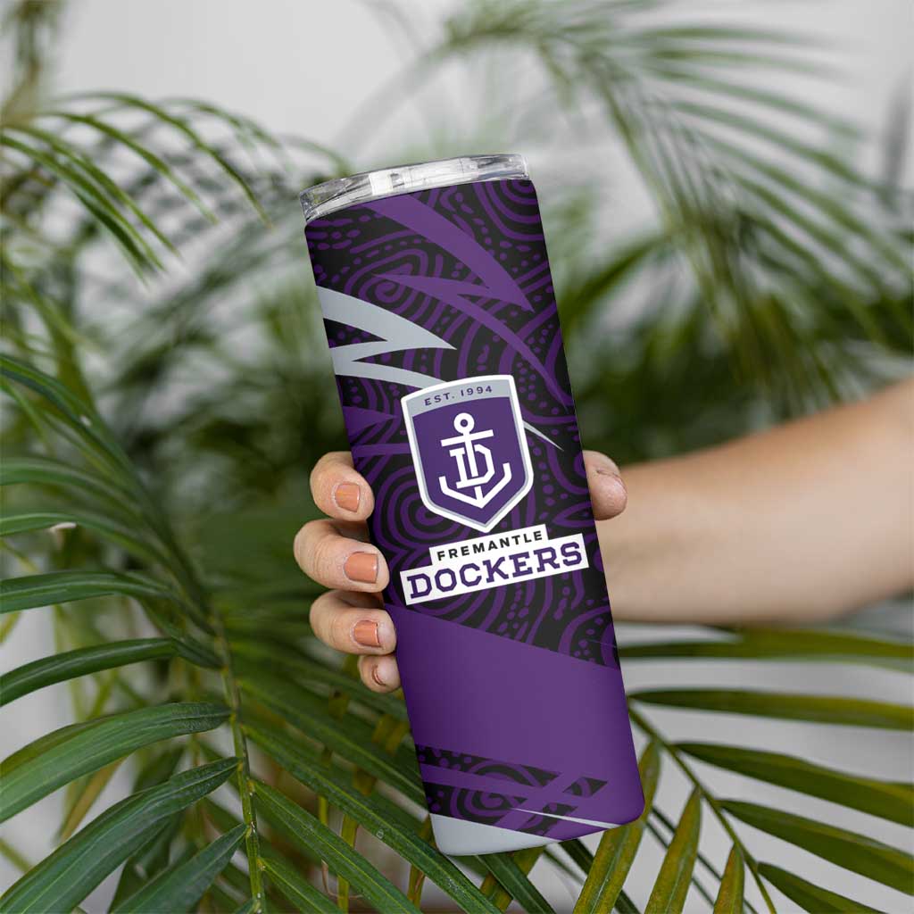 Fremantle Dockers Australian Football Skinny Tumbler Athletic Hero Mascot With Indigenous Pattern Art