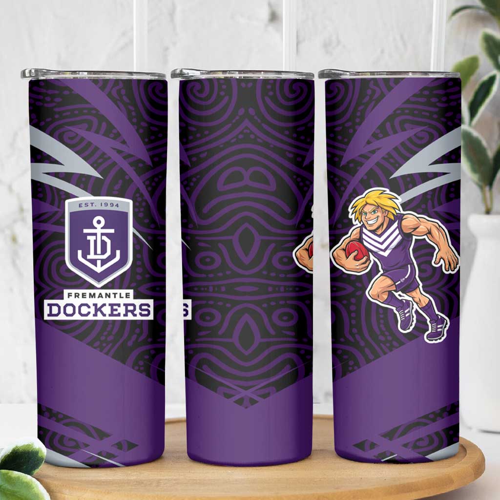 Fremantle Dockers Australian Football Skinny Tumbler Athletic Hero Mascot With Indigenous Pattern Art