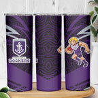 Fremantle Dockers Australian Football Skinny Tumbler Athletic Hero Mascot With Indigenous Pattern Art
