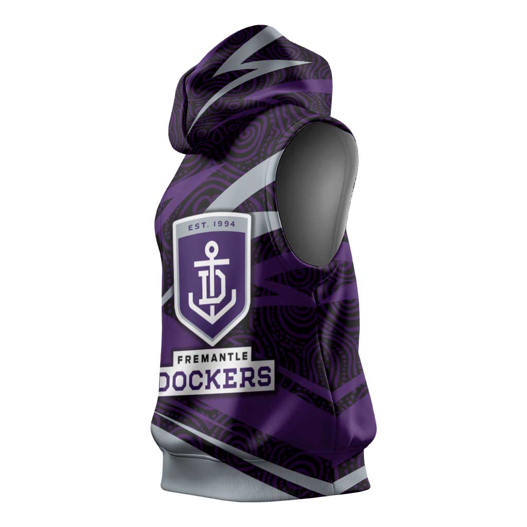 Fremantle Dockers Australian Football Sleeveless Hoodie Athletic Hero Mascot With Indigenous Pattern Art