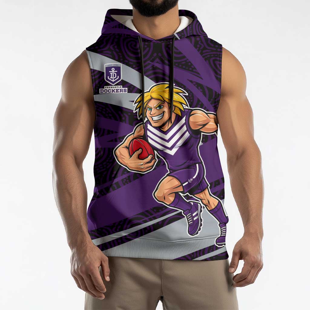Fremantle Dockers Australian Football Sleeveless Hoodie Athletic Hero Mascot With Indigenous Pattern Art
