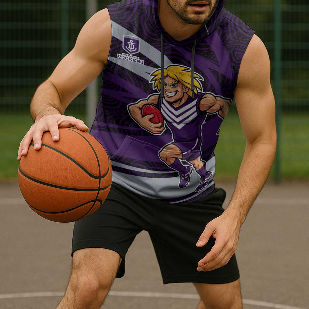 Fremantle Dockers Australian Football Sleeveless Hoodie Athletic Hero Mascot With Indigenous Pattern Art