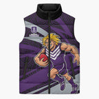 Fremantle Dockers Australian Football Sleeveless Puffer Jacket Athletic Hero Mascot With Indigenous Pattern Art