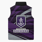 Fremantle Dockers Australian Football Sleeveless Puffer Jacket Athletic Hero Mascot With Indigenous Pattern Art