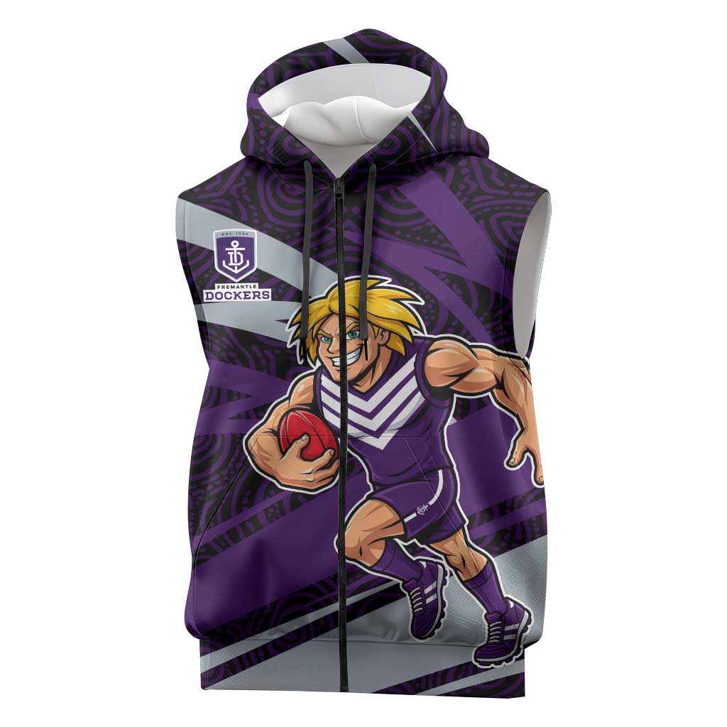 Fremantle Dockers Australian Football Sleeveless Zip Hoodie Athletic Hero Mascot With Indigenous Pattern Art