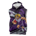 Fremantle Dockers Australian Football Sleeveless Zip Hoodie Athletic Hero Mascot With Indigenous Pattern Art