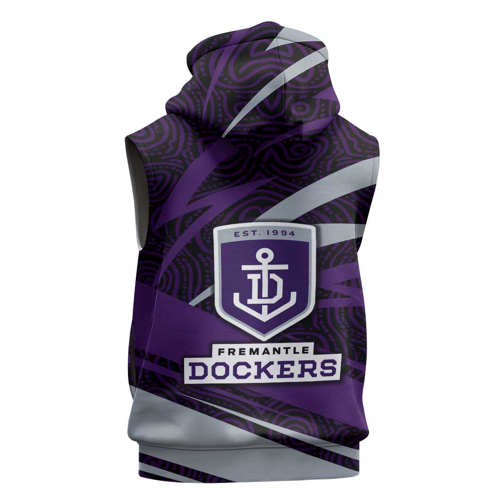 Fremantle Dockers Australian Football Sleeveless Zip Hoodie Athletic Hero Mascot With Indigenous Pattern Art
