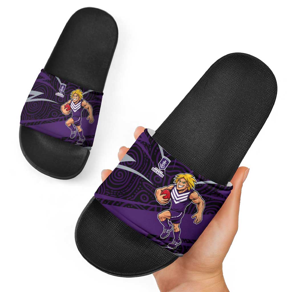 Fremantle Dockers Australian Football Slide Sandals Athletic Hero Mascot With Indigenous Pattern Art