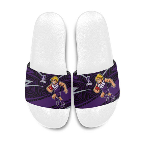 Fremantle Dockers Australian Football Slide Sandals Athletic Hero Mascot With Indigenous Pattern Art