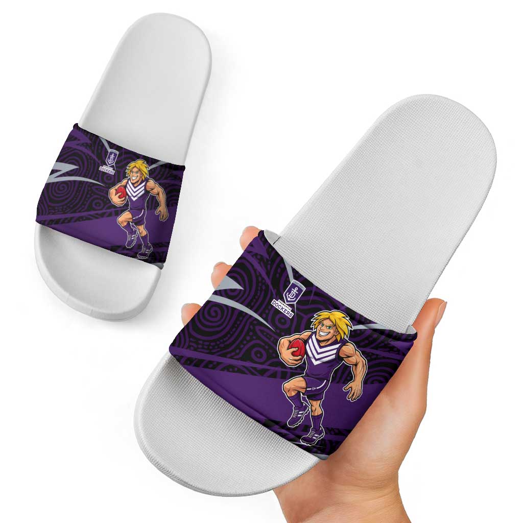 Fremantle Dockers Australian Football Slide Sandals Athletic Hero Mascot With Indigenous Pattern Art