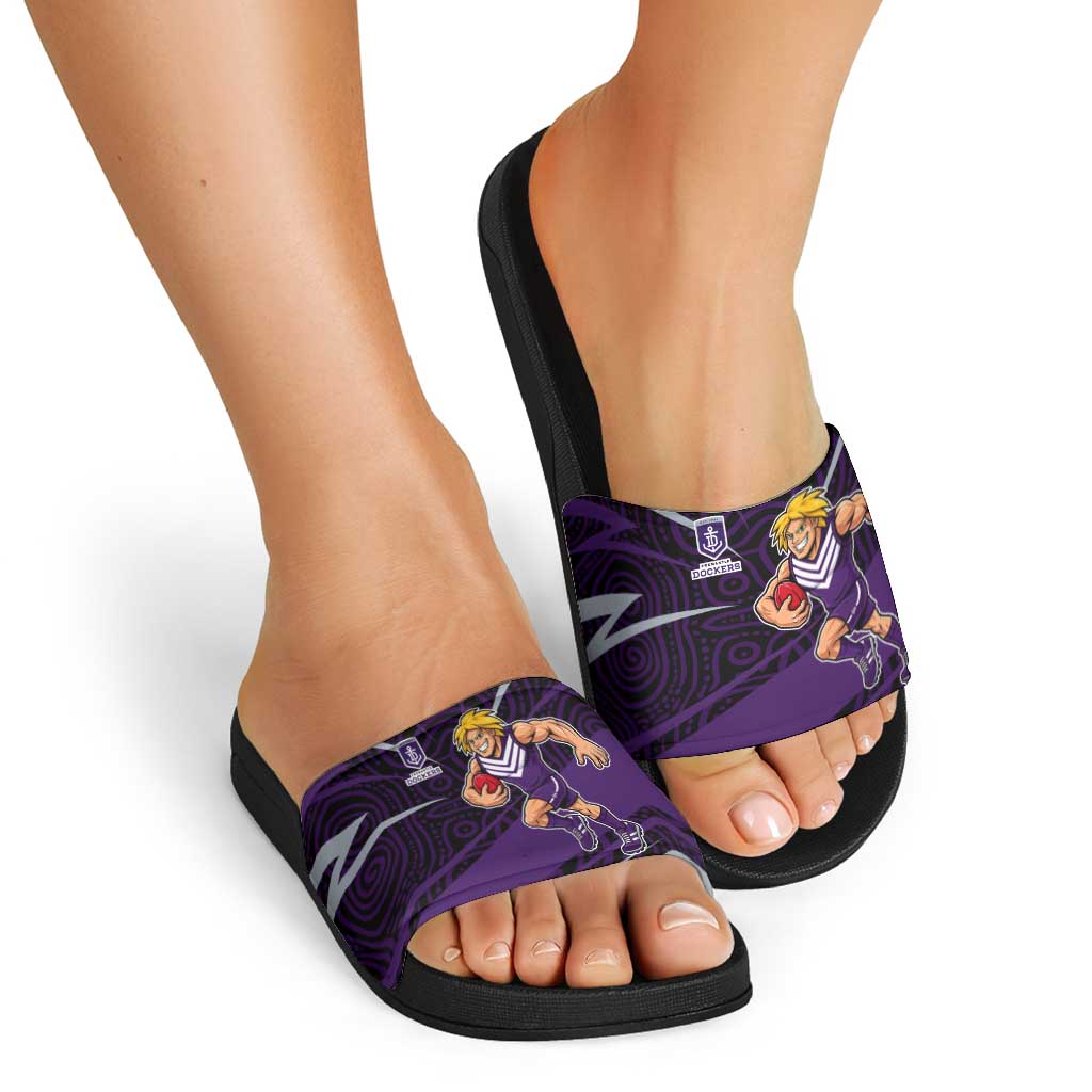 Fremantle Dockers Australian Football Slide Sandals Athletic Hero Mascot With Indigenous Pattern Art