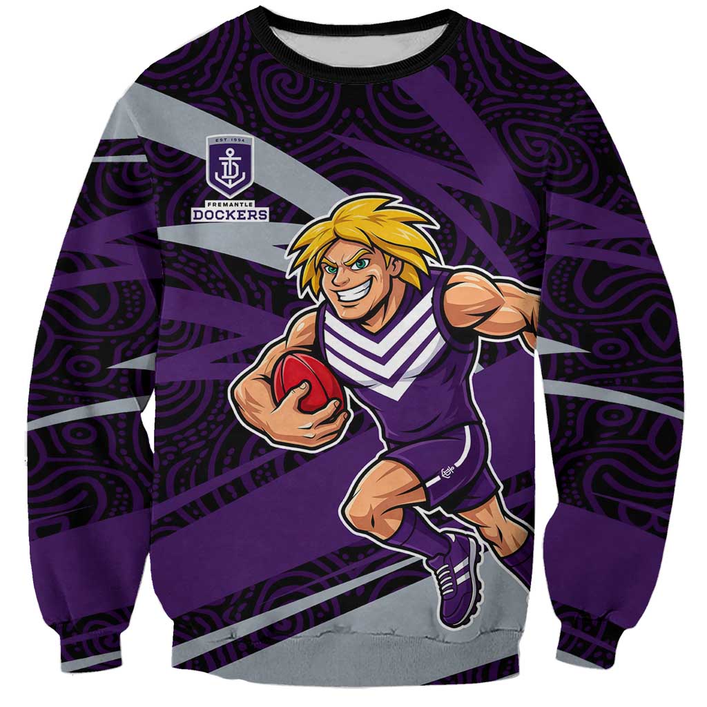 Fremantle Dockers Australian Football Sweatshirt Athletic Hero Mascot With Indigenous Pattern Art