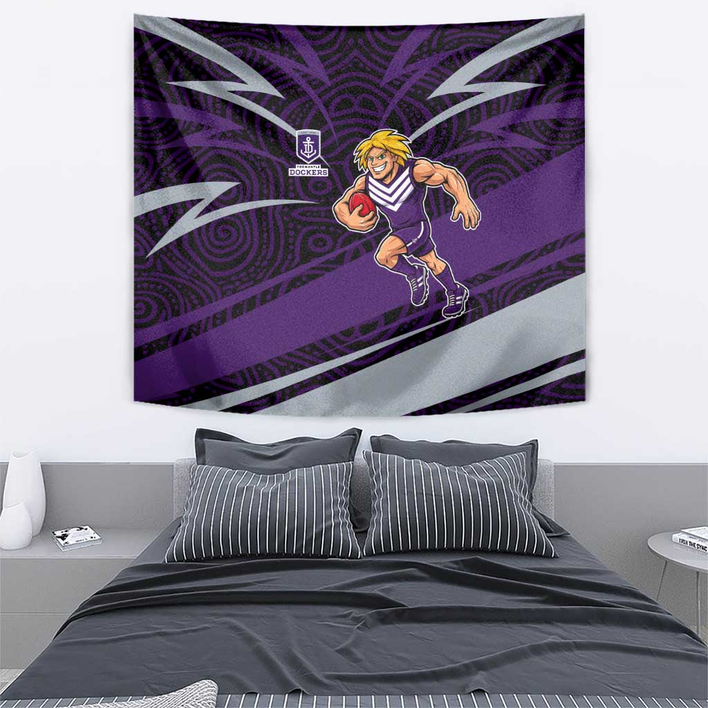 Fremantle Dockers Australian Football Tapestry Athletic Hero Mascot With Indigenous Pattern Art