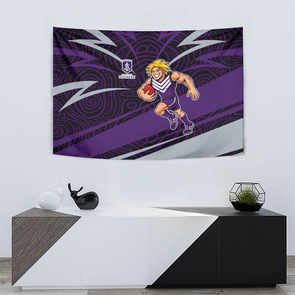 Fremantle Dockers Australian Football Tapestry Athletic Hero Mascot With Indigenous Pattern Art