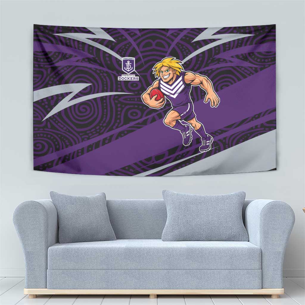 Fremantle Dockers Australian Football Tapestry Athletic Hero Mascot With Indigenous Pattern Art